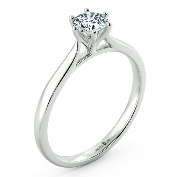 Nhẫn cầu hôn vàng trắng Cathedral đai trơn 6 chấu basic NCH1503